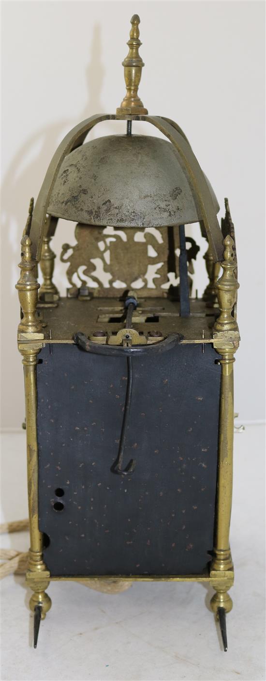 A 17th century style brass lantern clock, 15.5in.